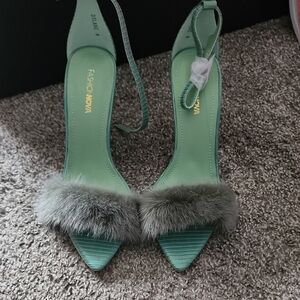 Fashion Nova Mint Fur Strap Heels